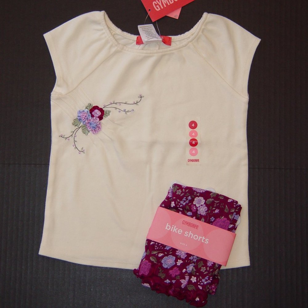 NWT Gymboree size 4 Romantic Garden outfit ivory top floral bike shorts